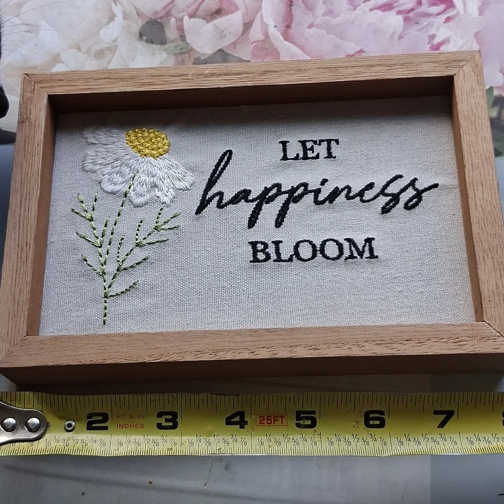 Let Happiness Bloom Framed Spring Wall Sign Farmhouse Floral Decor